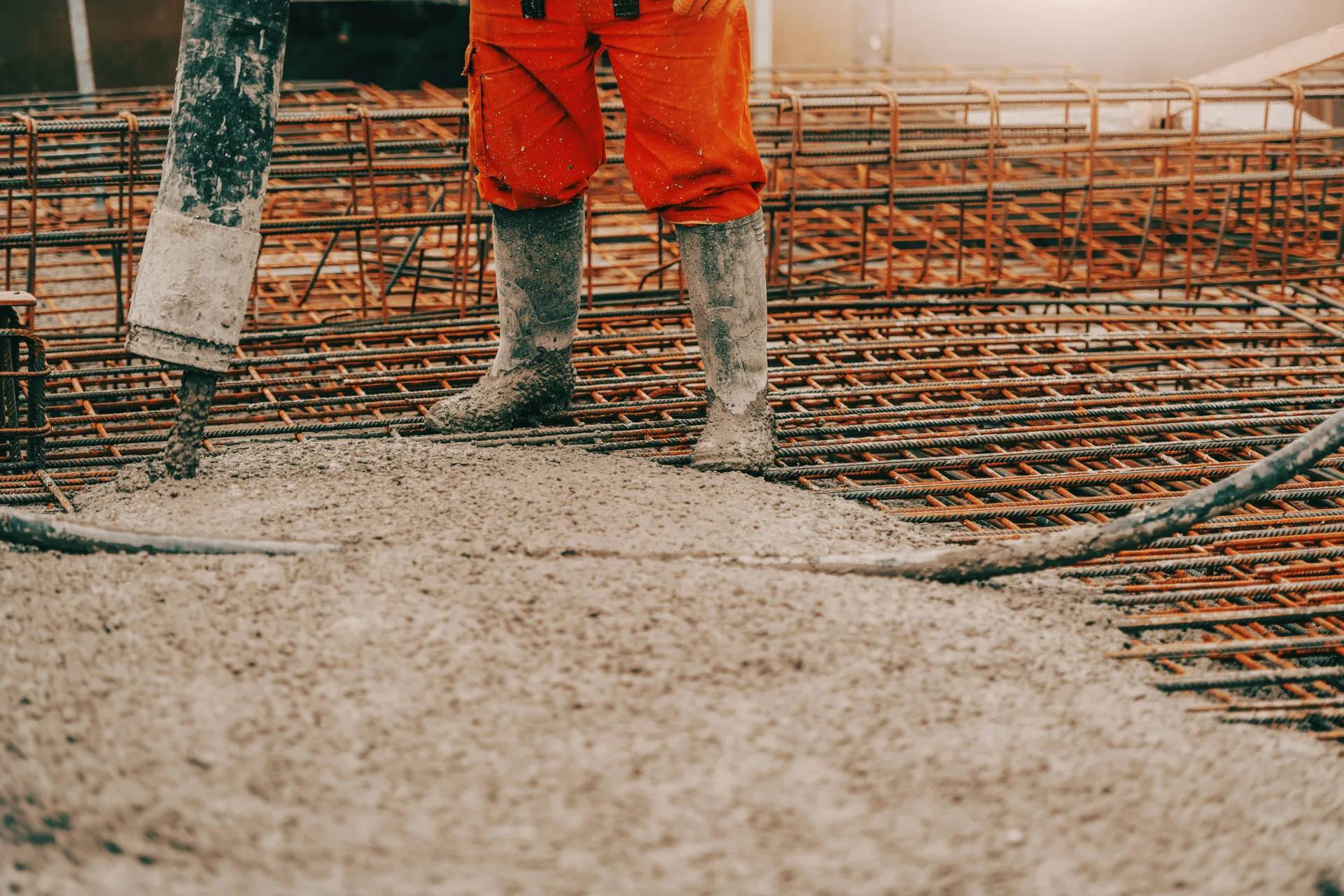 concrete pump operator placing concrete with a coiled hose in Abbotsford