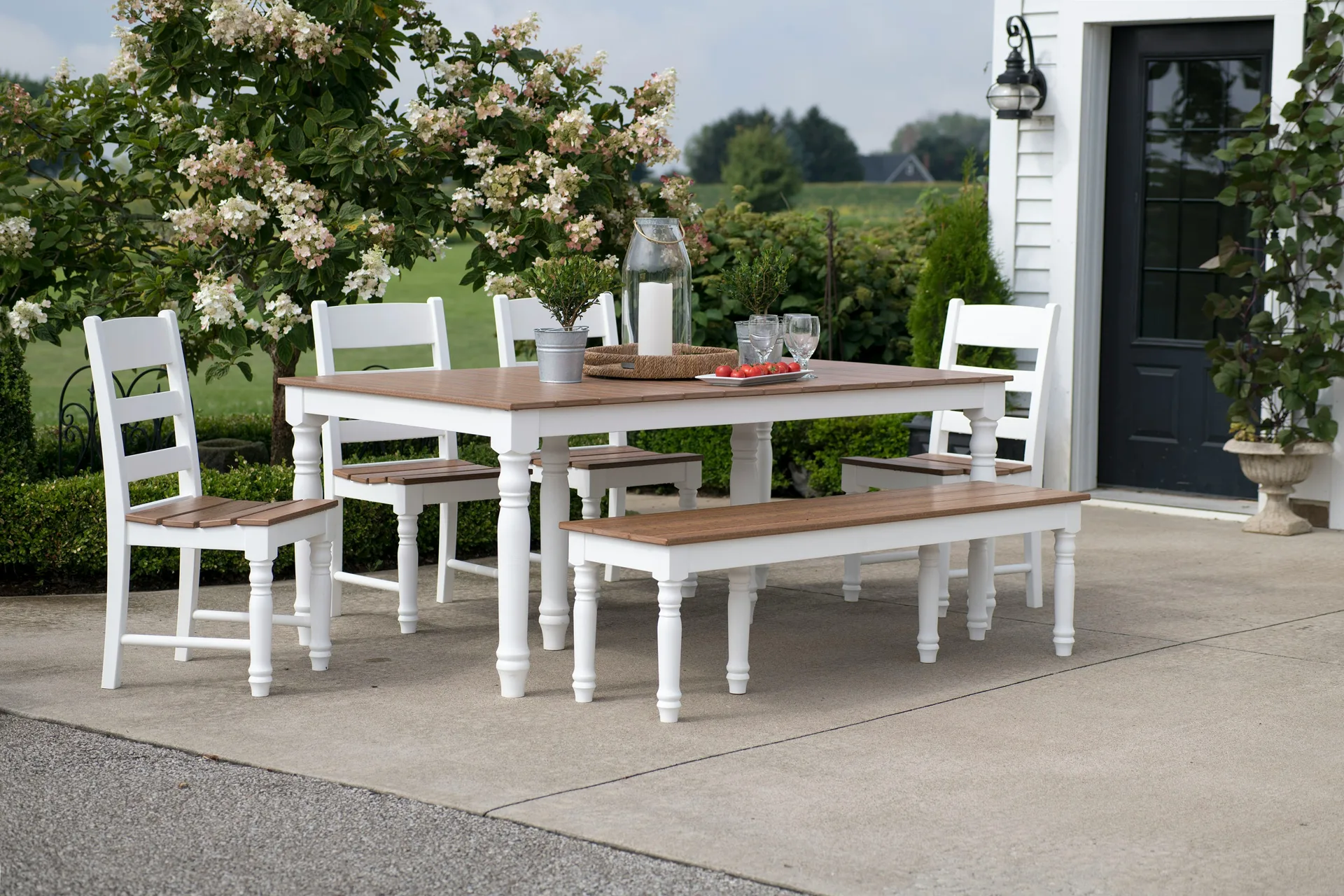 concrete patio with dining table at an Langley home