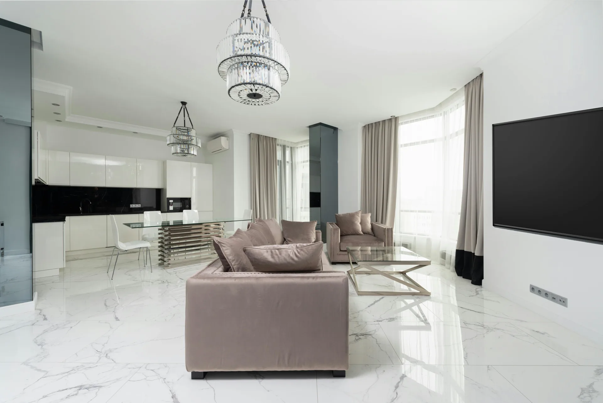 polished concrete floor in a luxury Abbotsford living room