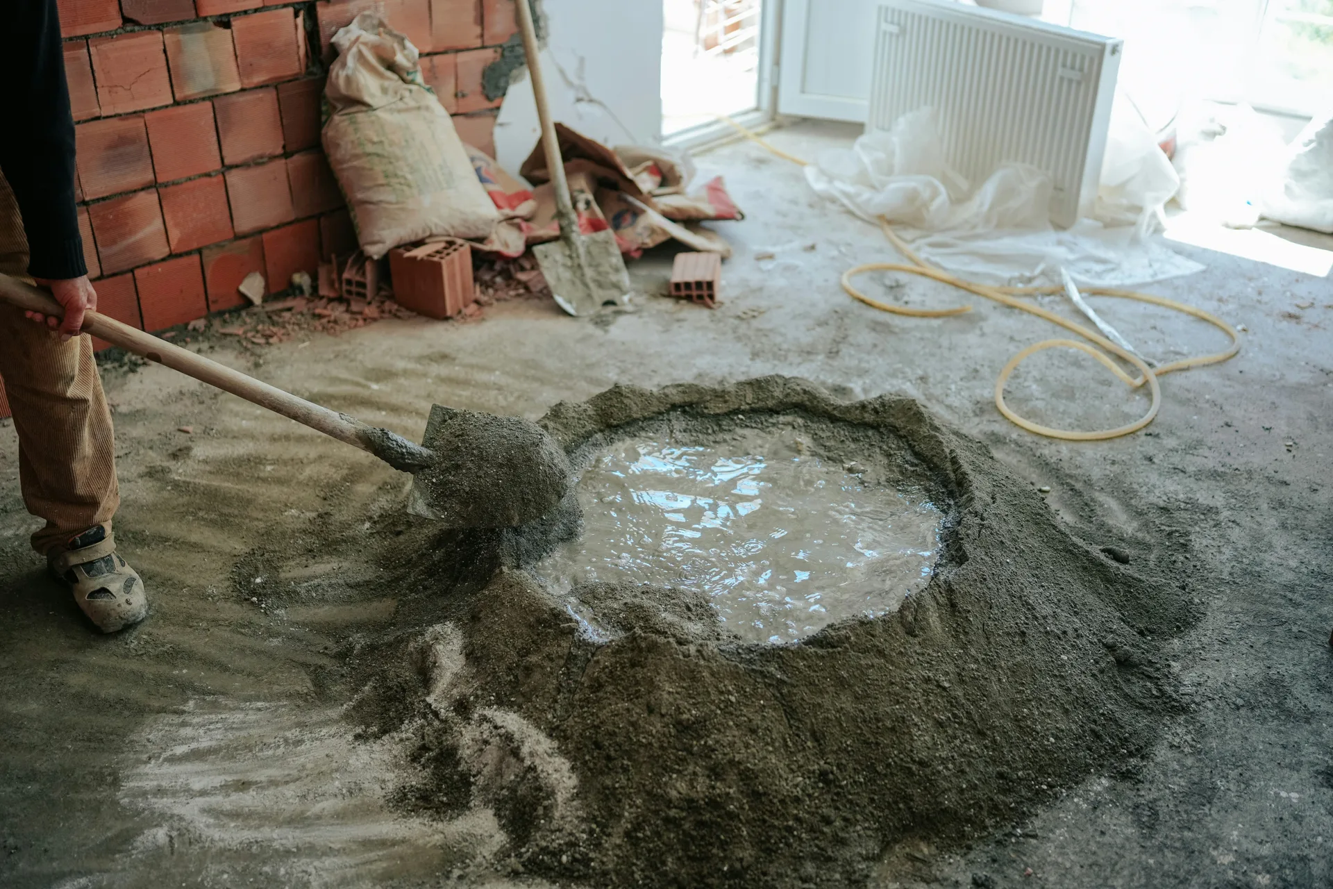 Sakrete mortar being mixed on a Abbotsford renovation site