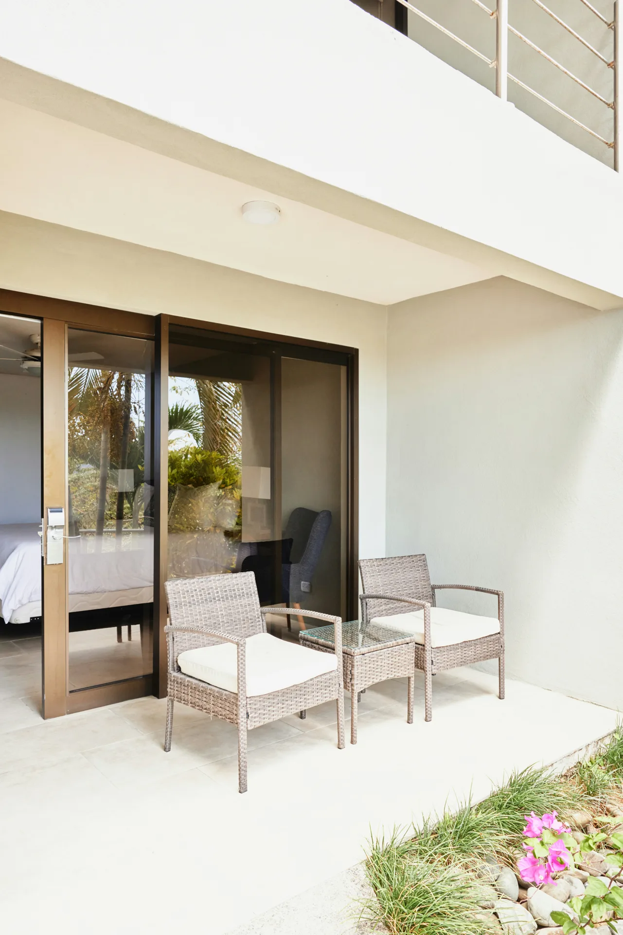 concrete patio pad off sliding doors at a Abbotsford home