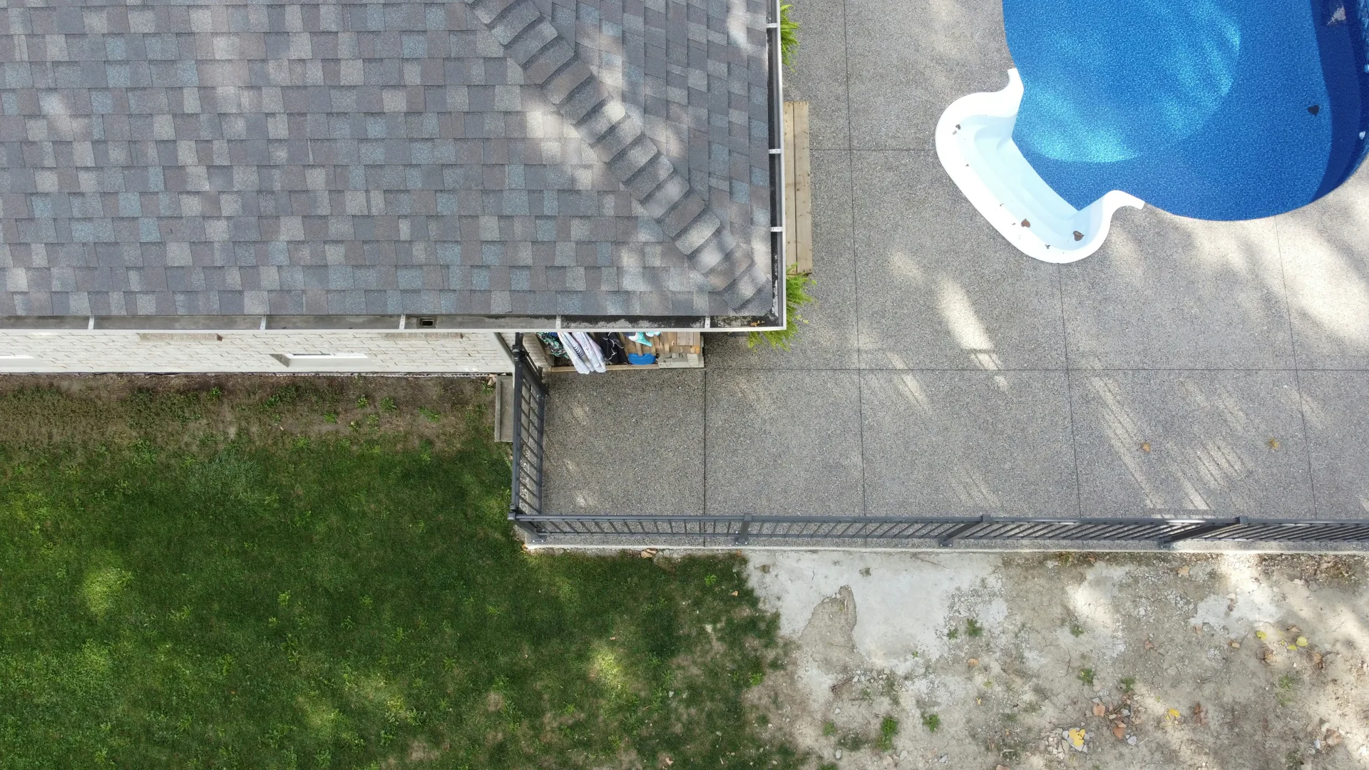 aerial view of a finished concrete pool deck in Abbotsford